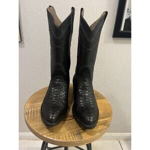 Alvies '6th Street' Classic Black Python Leather Cowboy Boots Men's SZ 9.5 NWOB